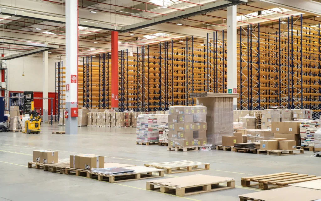 Warehouse storage solutions facility with organized inventory racks in Durham, NC